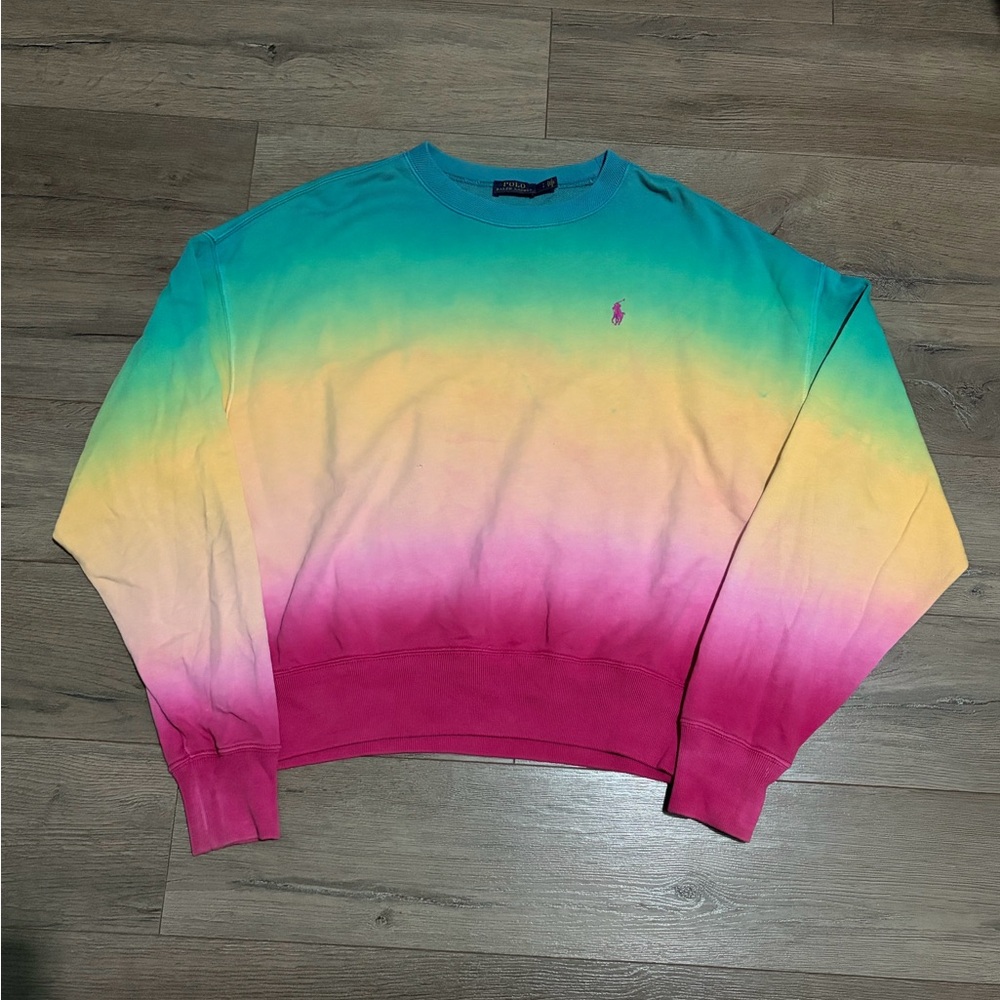 VINTAGE Y2K tie dye rainbow gradient polo Ralph Lauren crewneck sweater BOXY